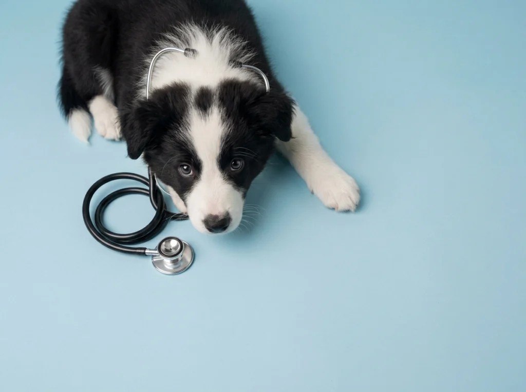 Border collie avec un stéthoscope